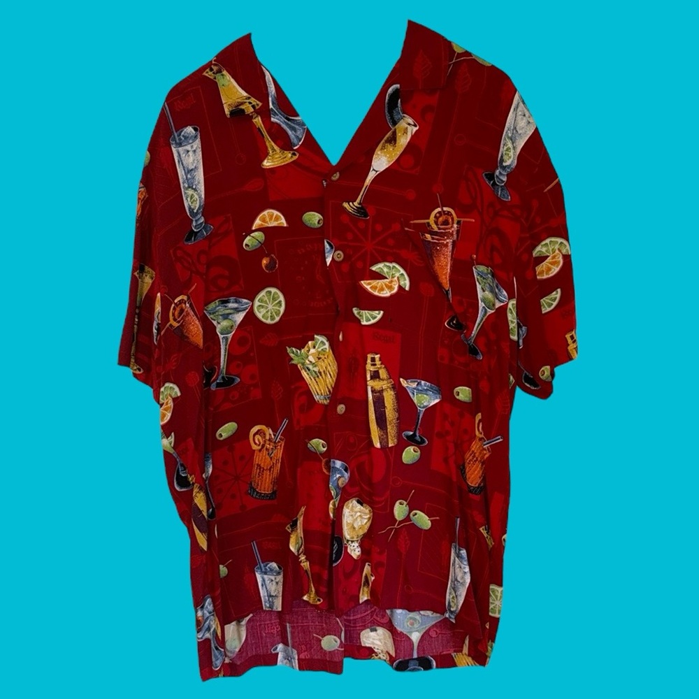 PARADISE FOUND HAWAIIAN MARTINI GLASS MEN SHIRT XL‎ Red Cocktails Shirt